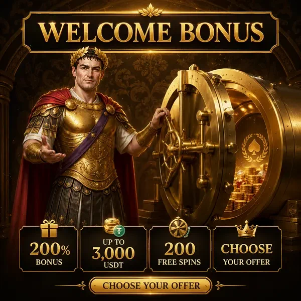 VIP-Gastgeber präsentiert goldenen Willkommensbonus-Tresor am Eingang des Legiano Casino