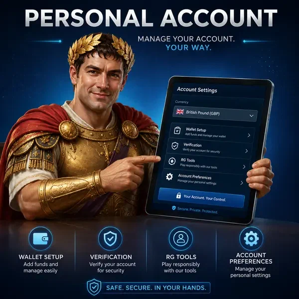 Personnage pointant les paramètres du compte sur tablette lors de la configuration du compte personnel Legiano