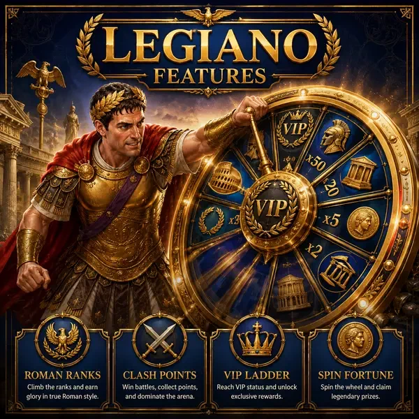 Römischer Legionär dreht das Glücksrad bei Legiano Casino Features mit goldenem Glanz