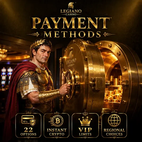 VIP-Spieler greift auf sichere Zahlungsmethoden im eleganten Legiano Casino Tresor zu