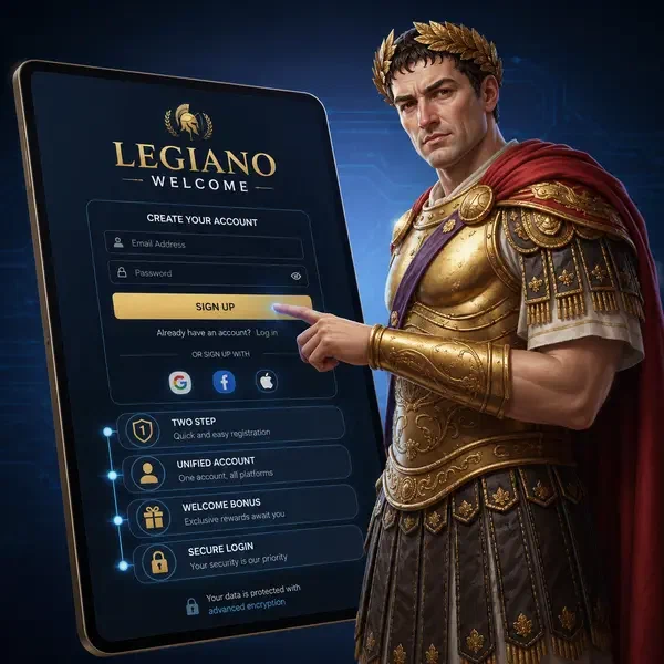 Spieler registriert sich selbstbewusst bei Legiano mit sicherer Tablet-Oberfläche
